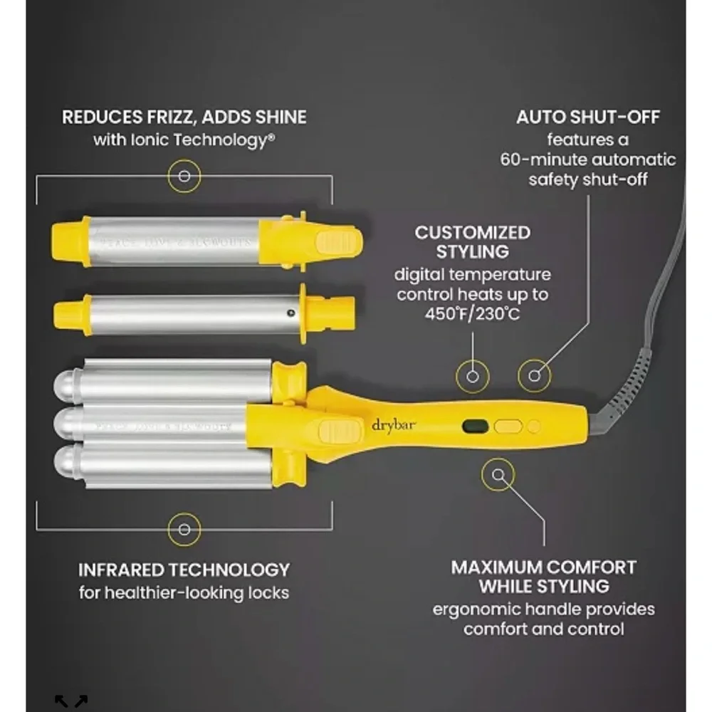 🆕 Drybar The Mixologist Interchangeable Styling Wand Yellow Silver Curling Set - Picture 4 of 5